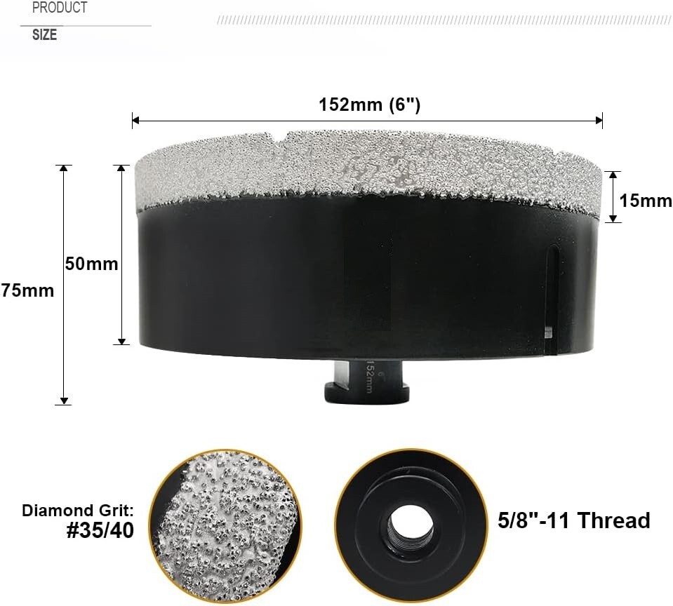 7PCS Diamond Core Drill Bit Set 1-1/8″–6″ Tile Hole Saw Ceramic Granite Marble