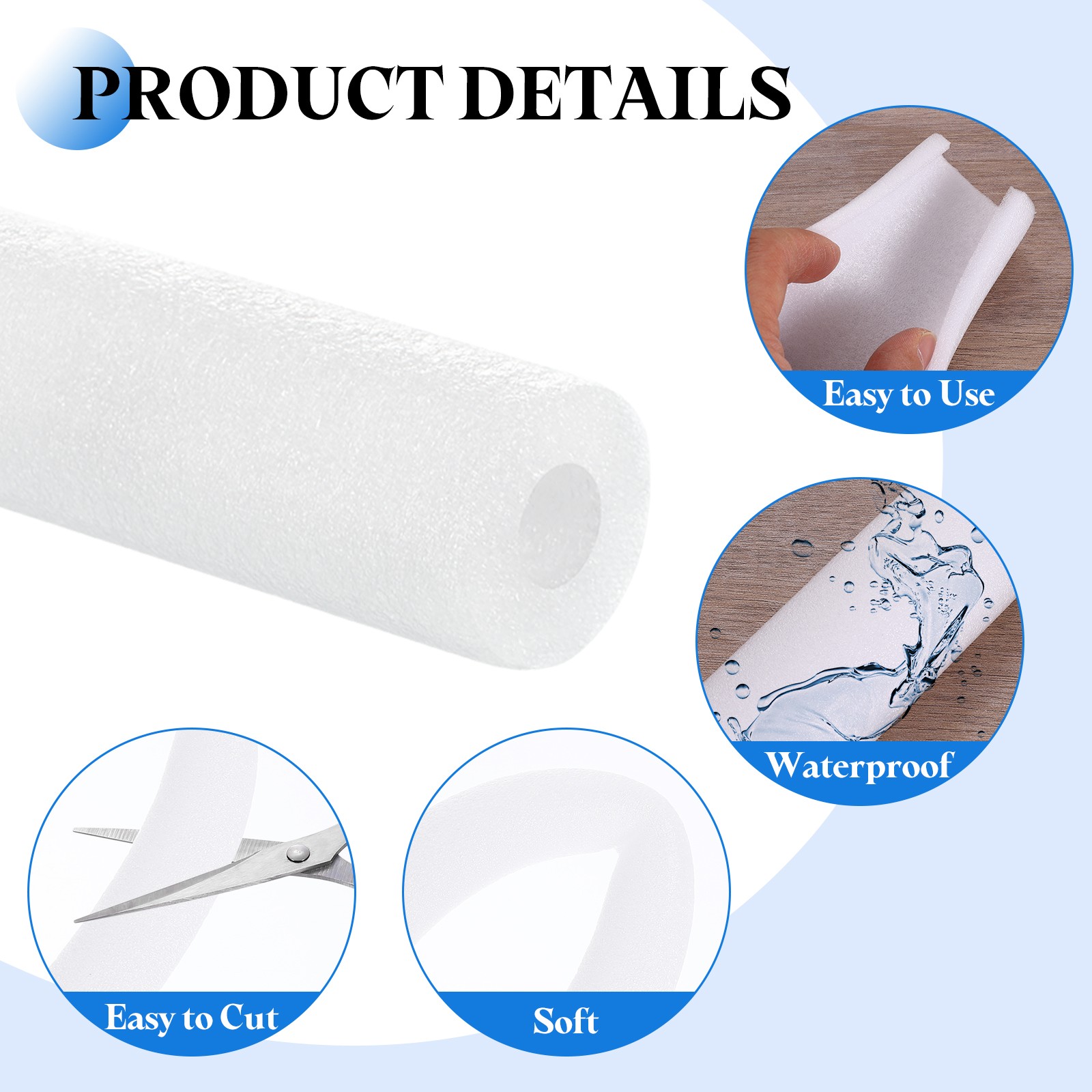 5 Pcs 0.39 Inch 3.3 Feet Pipe Insulation Foam Tube OD 0.87″