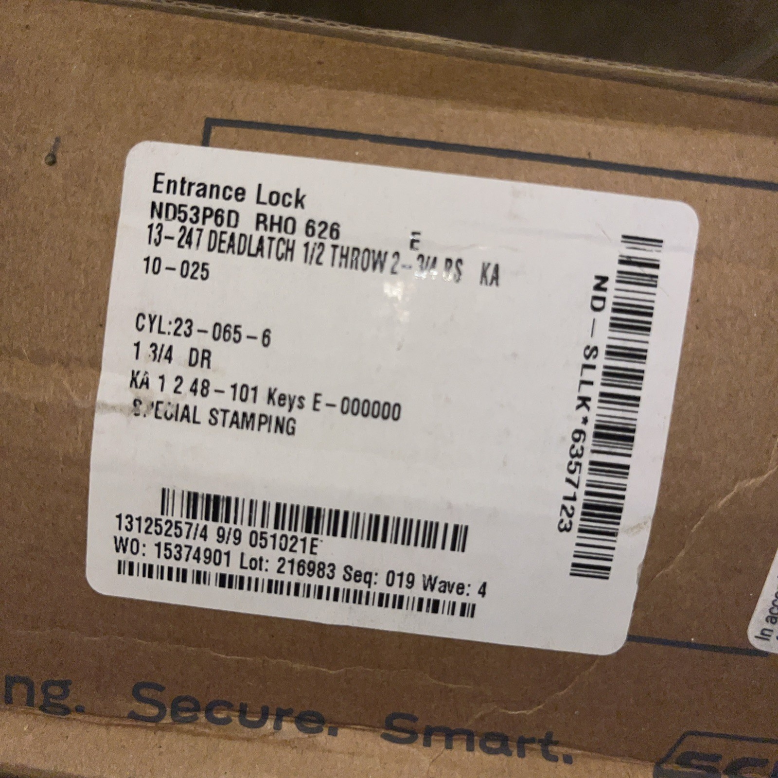 Schlage ND53PD RHO 626 Entrance Lock Cores W/Keys Included * No Control Key *