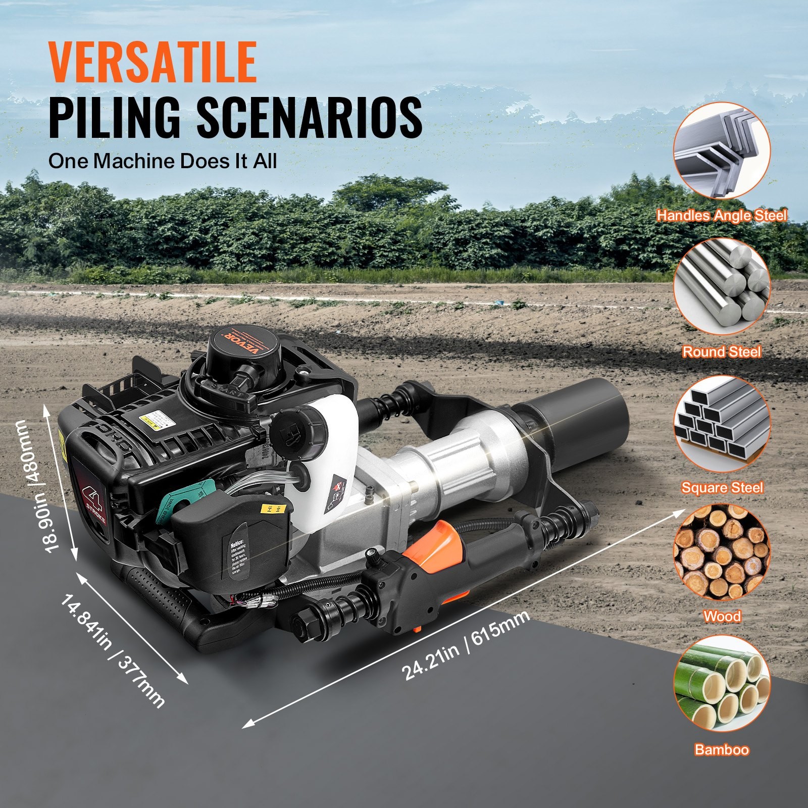 37.77cc Gas-Powered T Post Driver,4-Stroke Engine Gasoline Fence Piling Pounder,