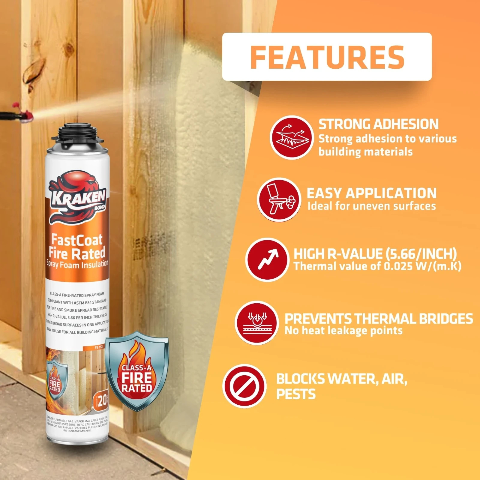 Spray Foam Insulation Kit, Closed Cell, Fire Rated (36×27.1oz.720 bd/ft) 36 Pack