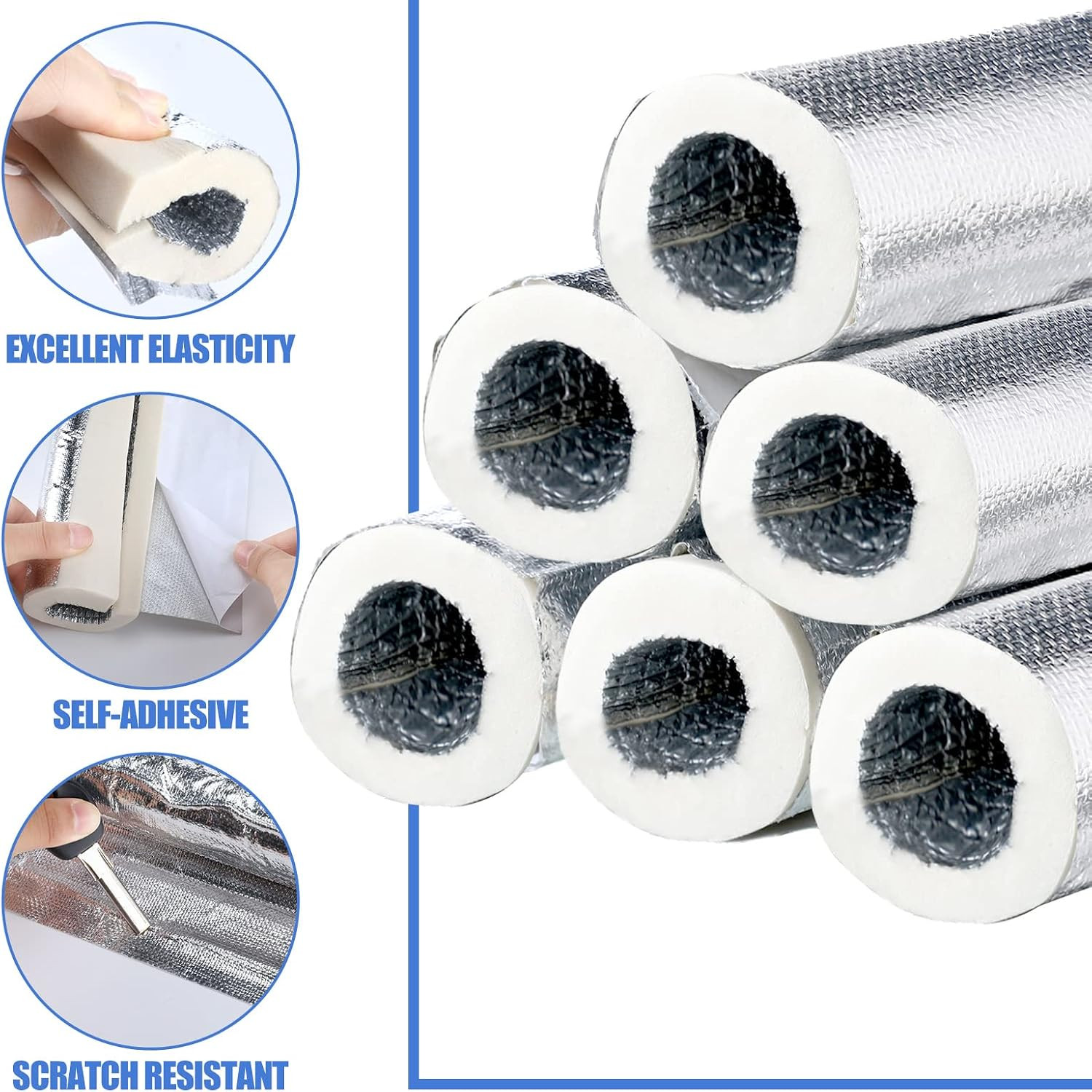 Kingdder 6 Pcs Pipe Insulation Foam Tube Self Adhesive Pipe Insulation Wrap Free
