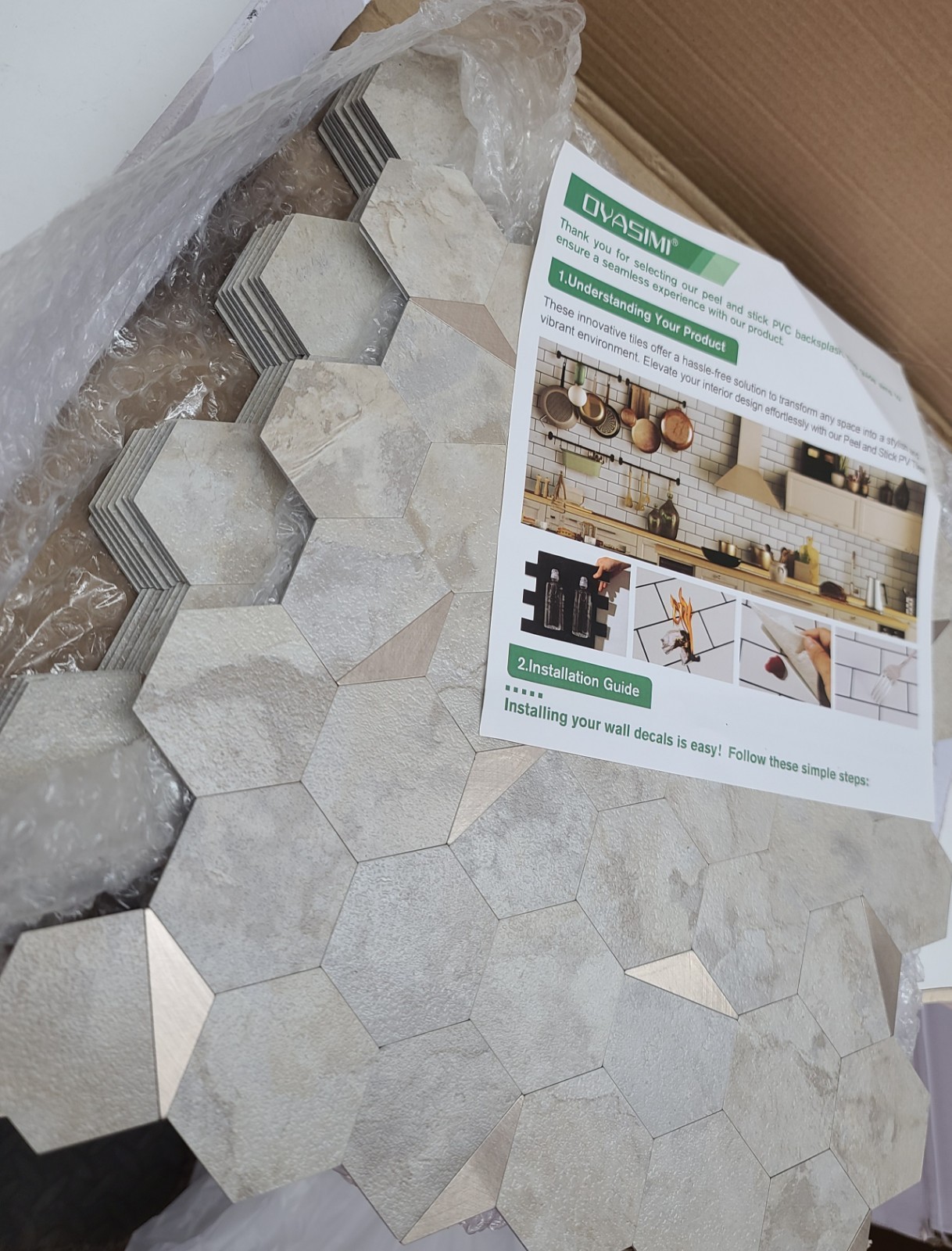 OYASIMI Hexagon Peel & Stick Backsplash Tile 10-Sheets PVC Kitchen Wall Heat Res
