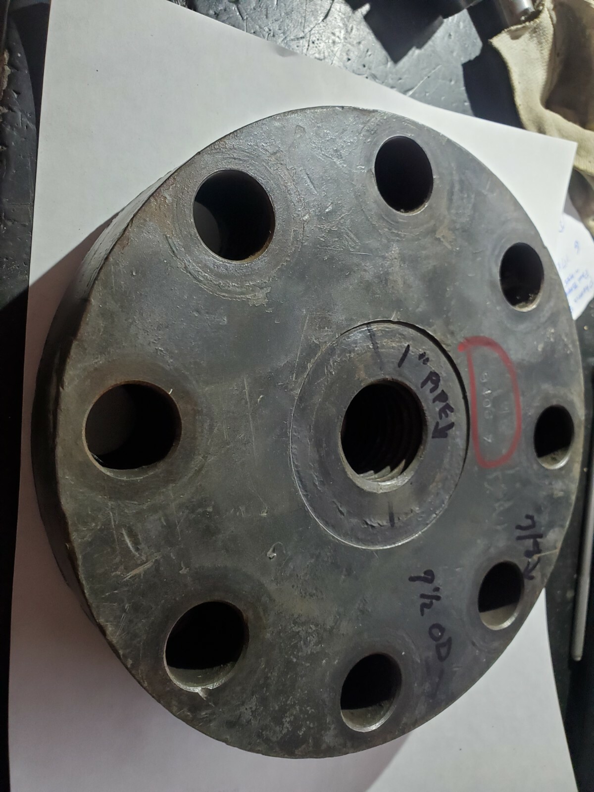 High pressure flange to 1″ pipe, 7-1/2 OD 6″ bolt circle #5406 7, 1-3/4″ hub len