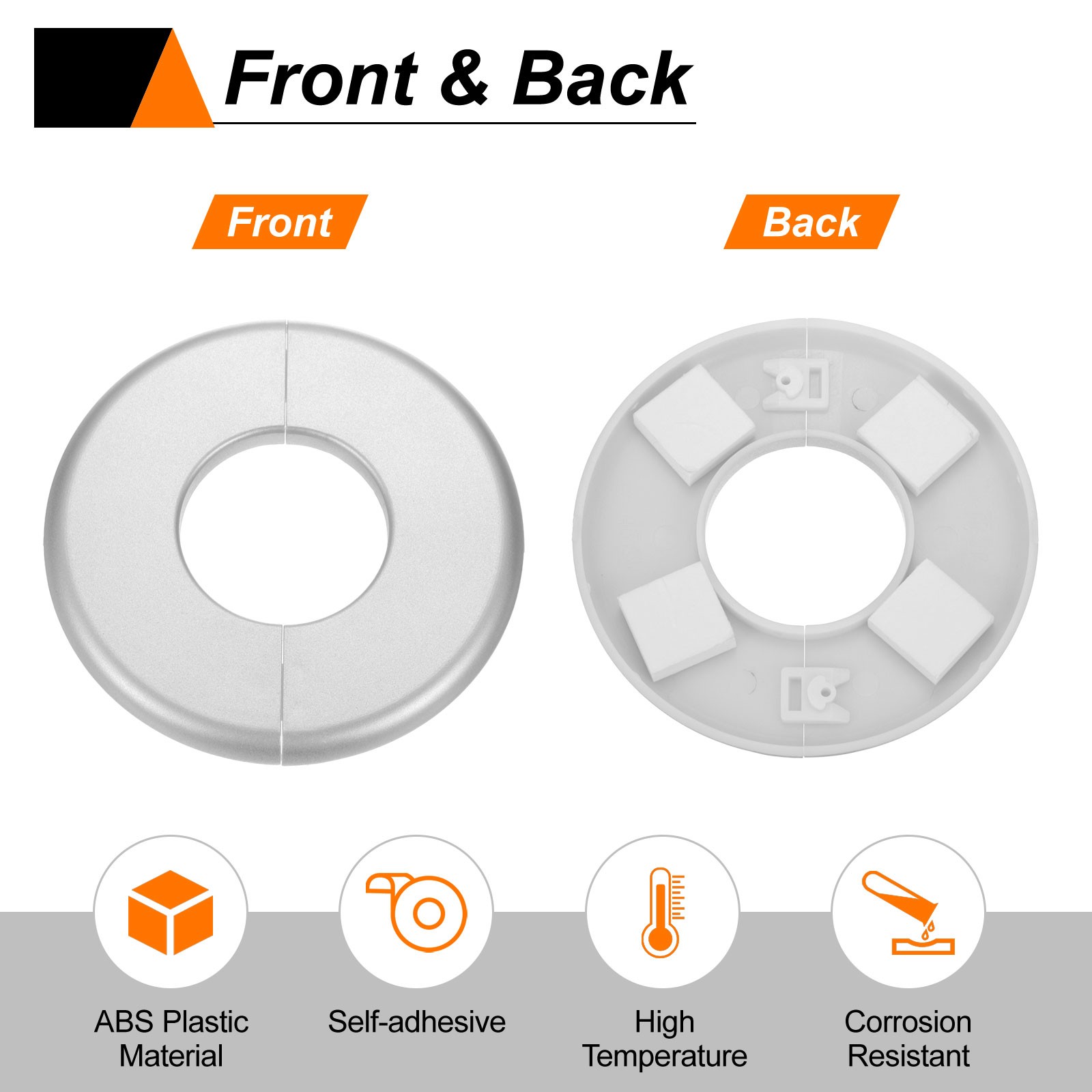4pcs Wall Split Flange 26.5mm/1″ Self-Adhesive Plumbing Cover Plates, Silver