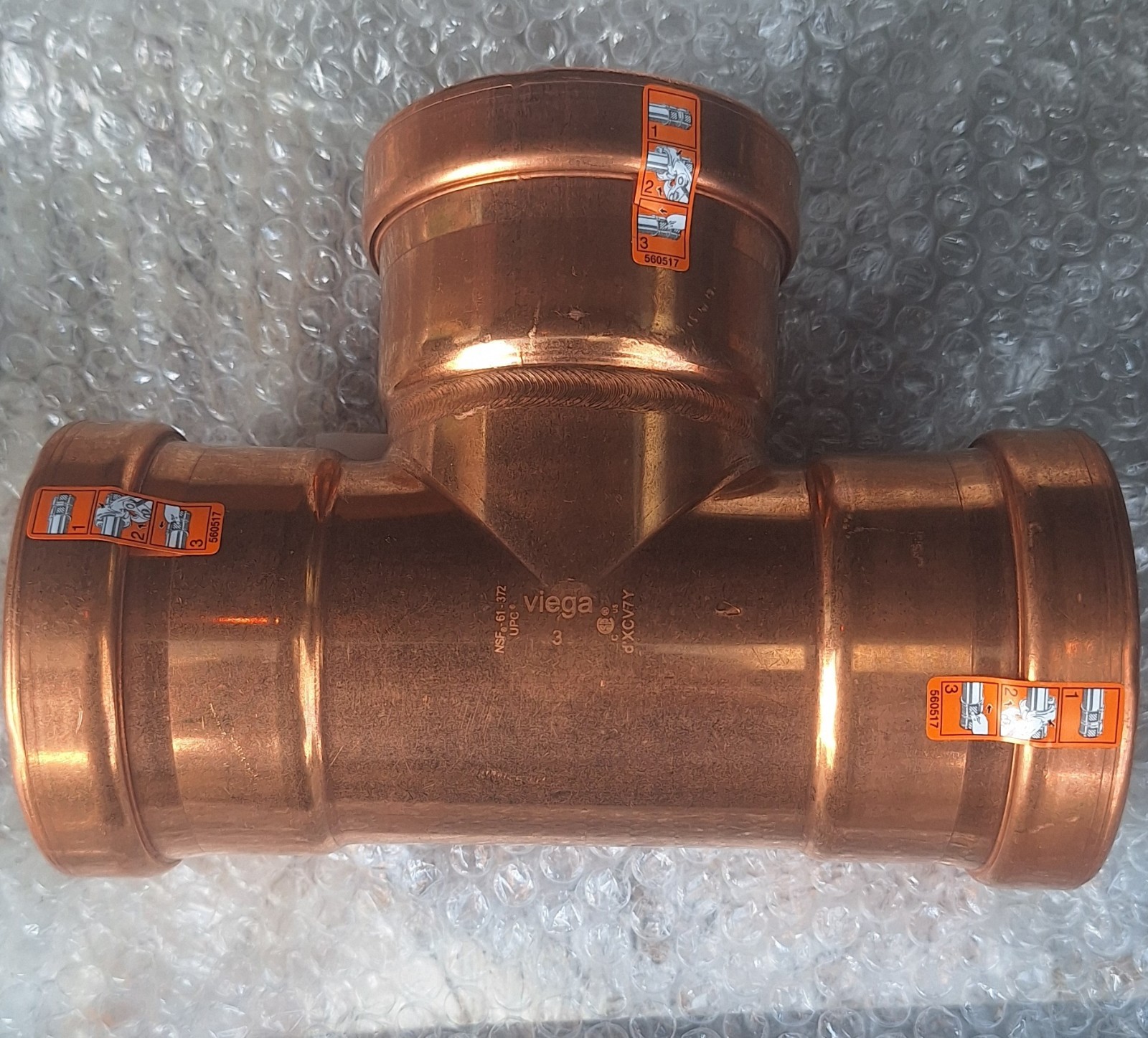Viega ProPress Copper Press Tee 3 in CTS Crimp Fitting, MPN 20693