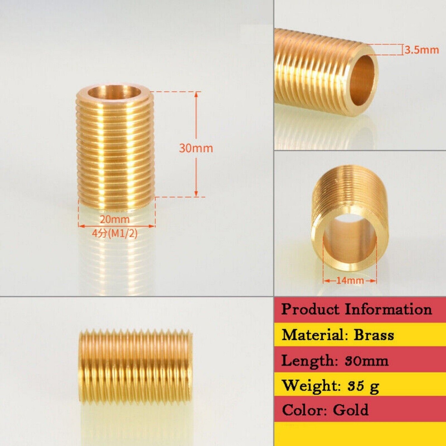 1/2″ BSP Brass Running Nipple Plumbing Fitting Threaded Long (Len-30-120mm)