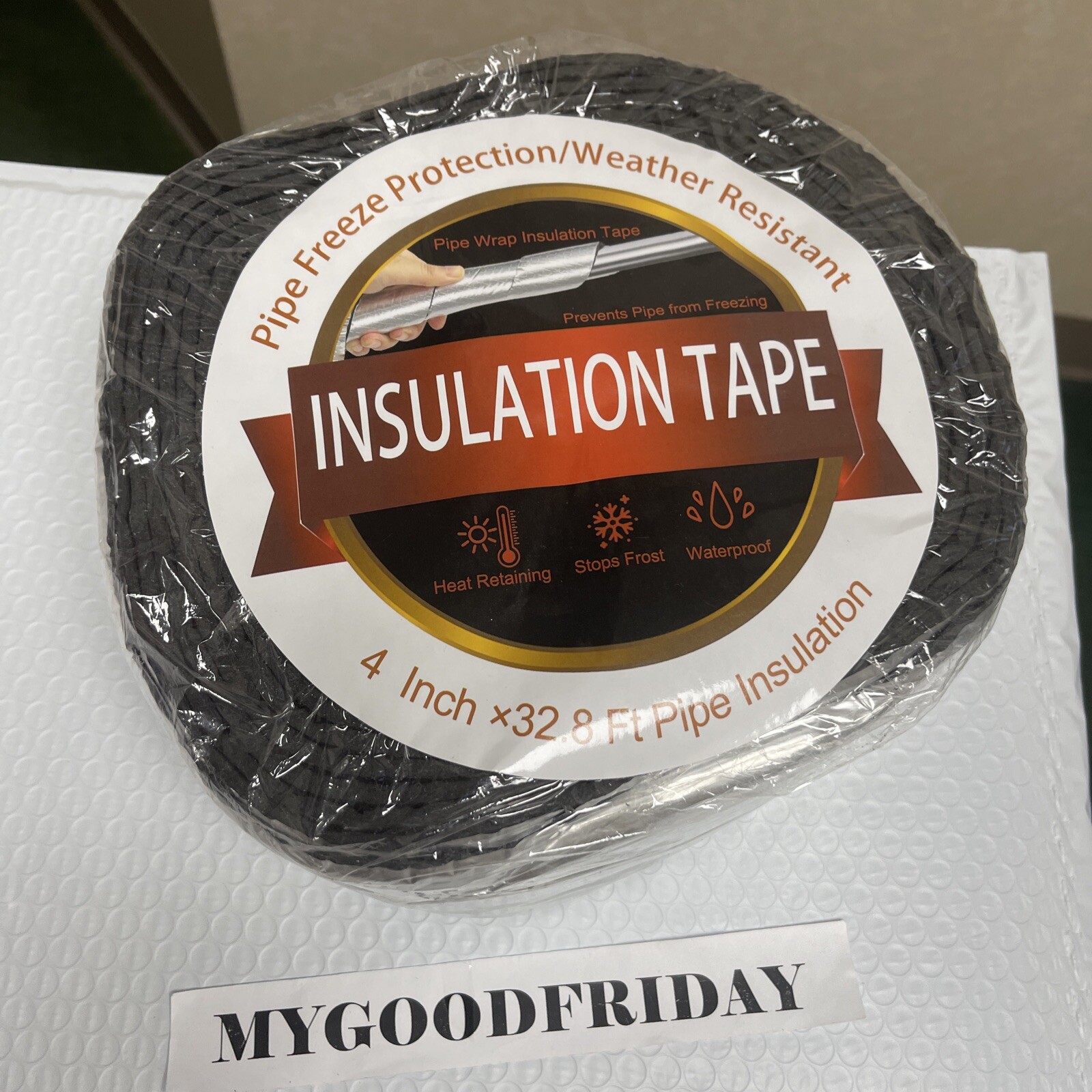 Foam and Foil Pipe Wrap Insulation Tape 4”x32.8’ Insulate Waterproof, Stop Frost