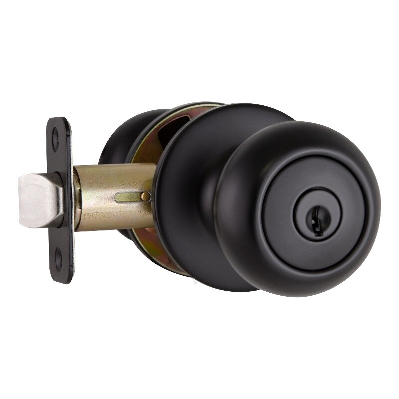 Design House Cambridge Keyed Brass Entry Door Knob in Matte Black
