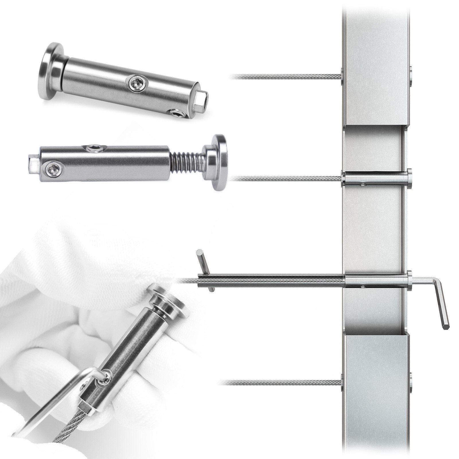 Muzata Swageless Cable Railing Kit 1/8″ Invisible Tensioner Flat Head CB04