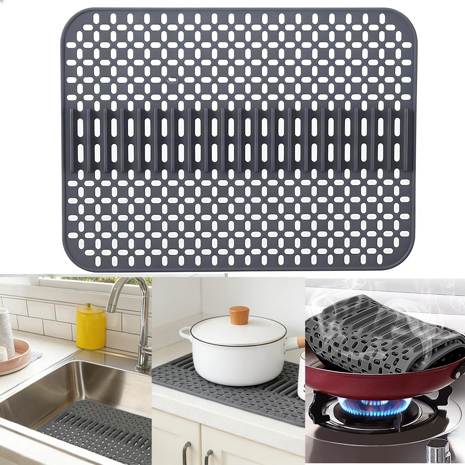 Eysbiy Silicone Sink Mat – 17×13, Non-Slip Kitchen Large, Type E-Grey