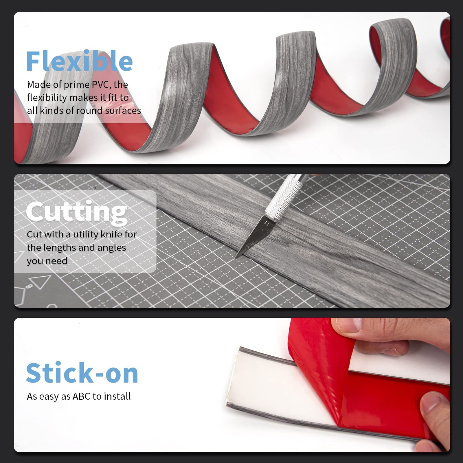 Art3d Self Adhesive Vinyl Floor Transition Strip, Laminate 4 FT, Gray