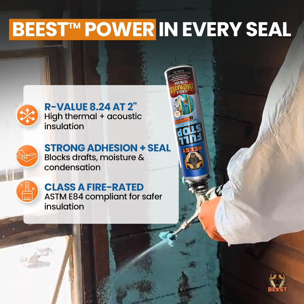 Fullstop Spray Foam Insulation Kit – 240 Board Ft/Sq.Ft. Fire Rated Spray Insula