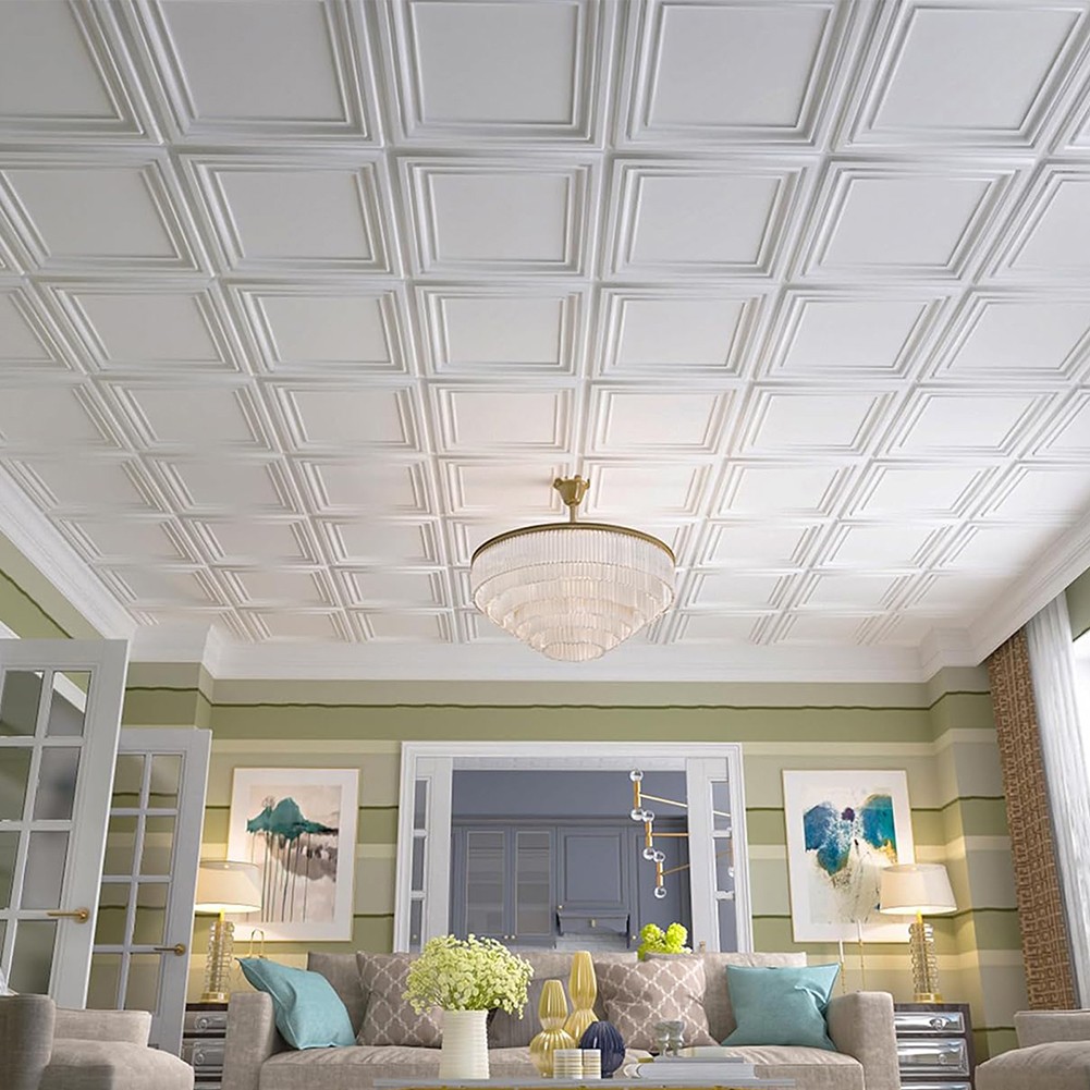 Ceiling Tiles 12-Pack 12 x 12 in PVC Easy Installation White Matte Peg Pattern