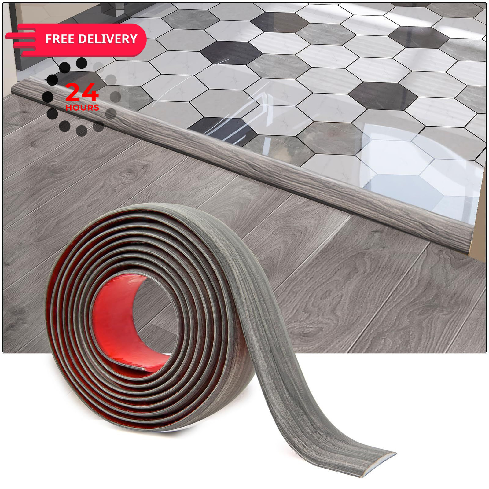 Art3d Self Adhesive Vinyl Floor Transition Strip, Laminate 4 FT, Gray