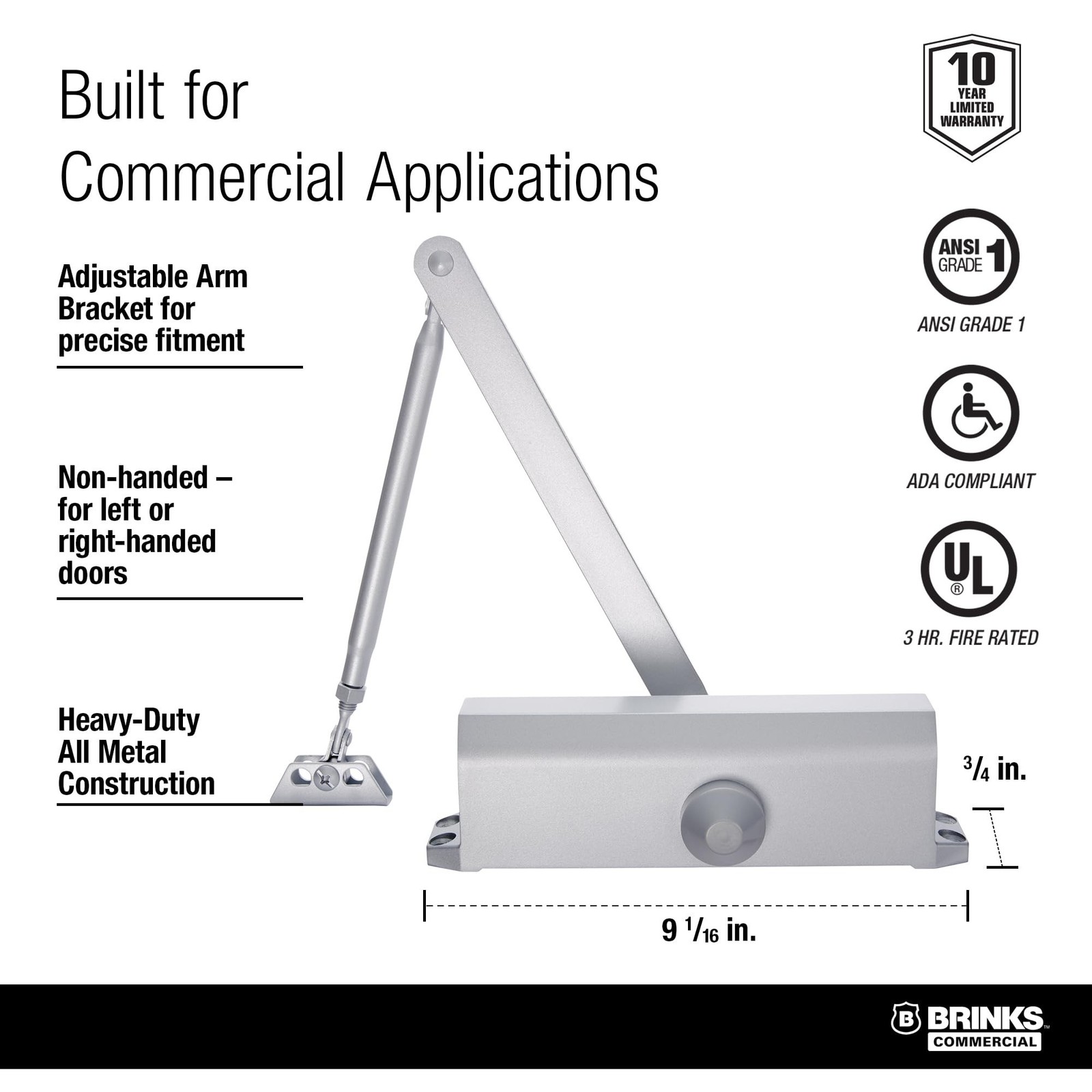 Medium Duty Commercial Door Closer UL Listed, Aluminum