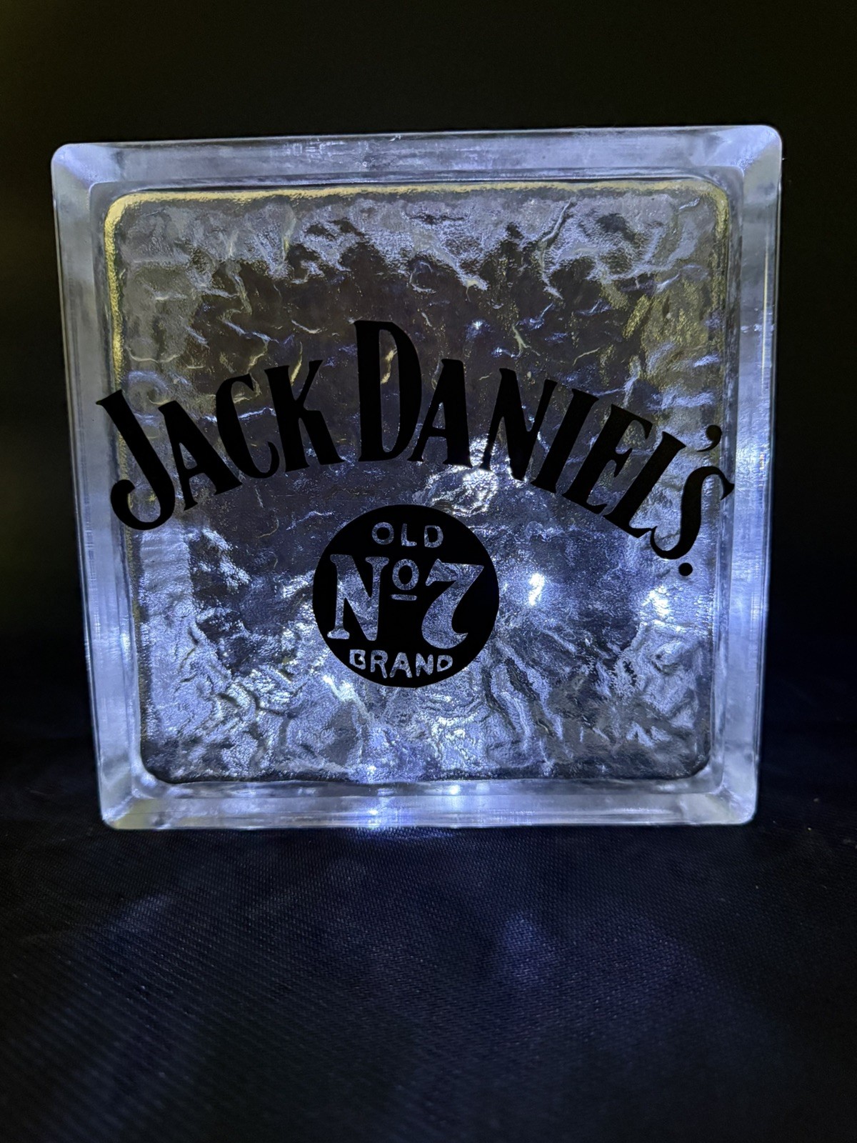 Pittsburgh Corning Glass Block 8 x 8 x 4 Brick. Jack Daniel’s Lighted