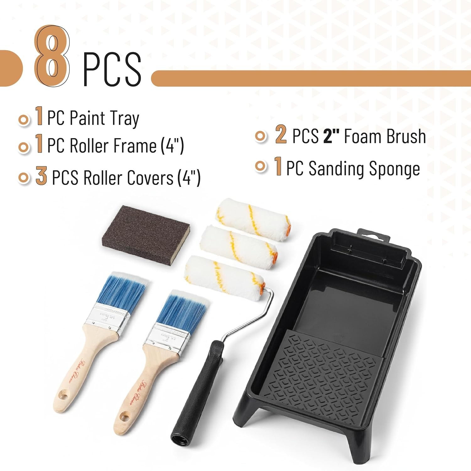 Bates- 4 Inch Paint Roller Kit, 8 pcs, 1x Plastic Tray, Roller…