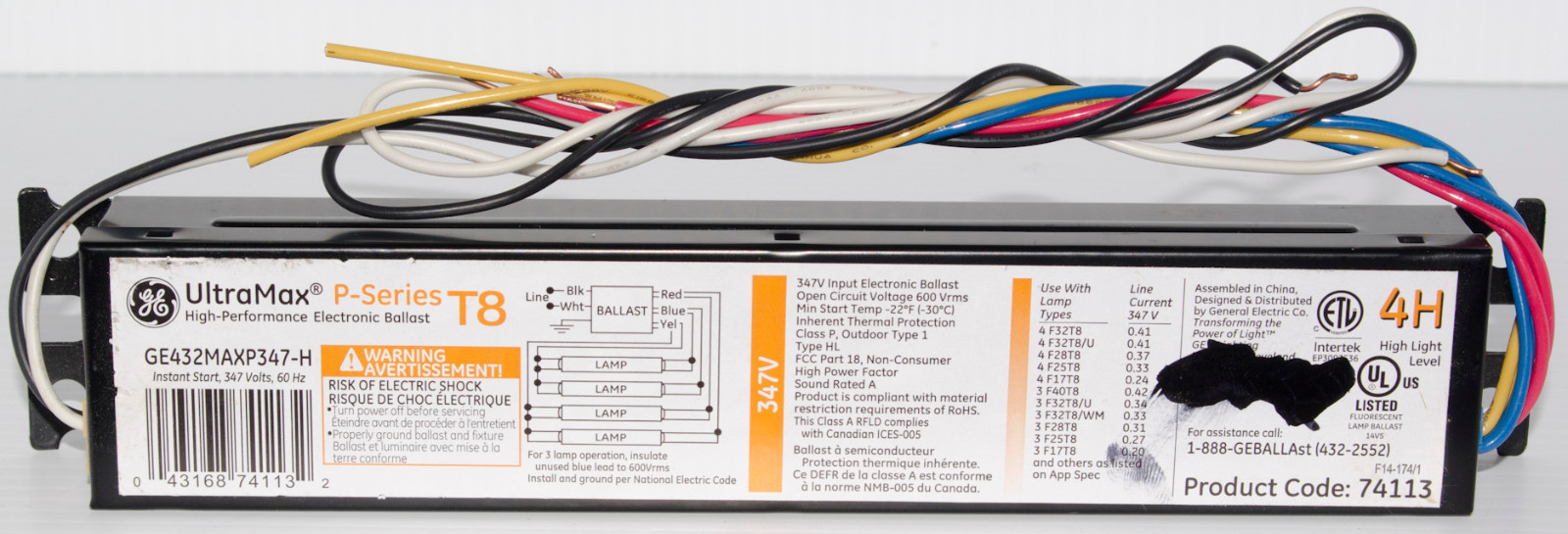GE UltraMax™ Electronic High Eff Multivolt Instant Start Ballast GE432MAXP347-H