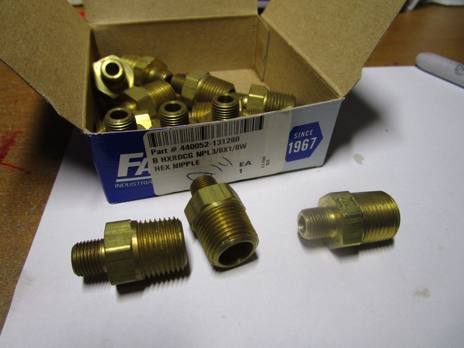 3/8″x1/8″MPT Brass Hex Nipple lot of 4