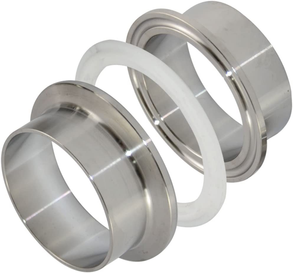 OD 1-1/2″ 2″ 3″ 4″ Sanitary Pipe Weld on Ferrule + PTFE Gasket Stainless 316