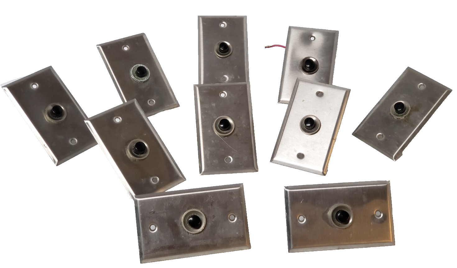 Lot of 10 Vintage Single Gang Metal Steel Wall Plate w/ Black Round Push Button