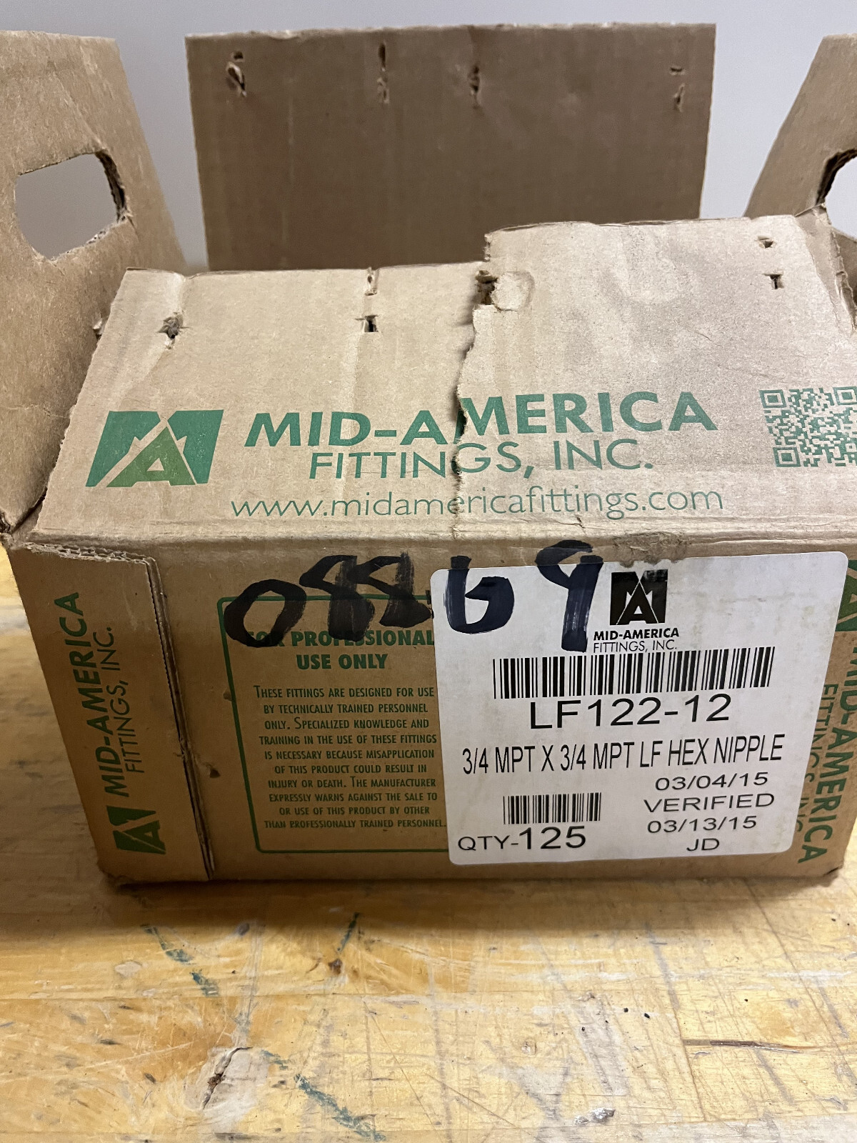 100pc Mid America Fittings LF122-12 3/4″ MPT x 3/4″ MPT LF HEX NIPPLE | New