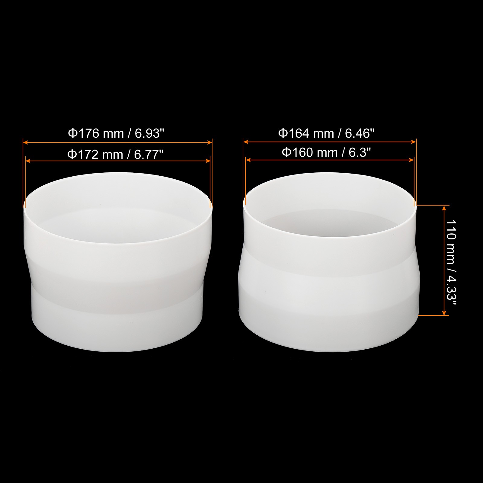 7″ to 6″ Duct Reducer ABS Ducting Airflow Tube Increaser Adapter Fitting