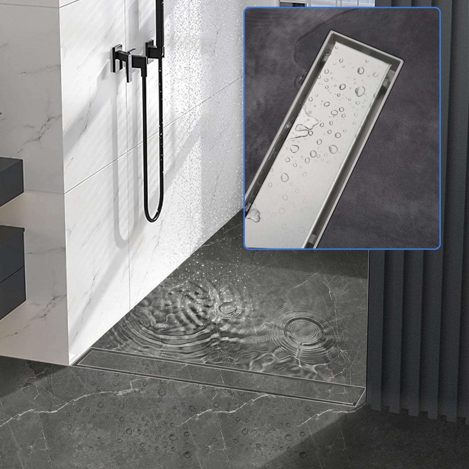 Shower Channel 70cm Stainless Steel Floor Drain 2in1 Double Sided, Tile Insert Drain…