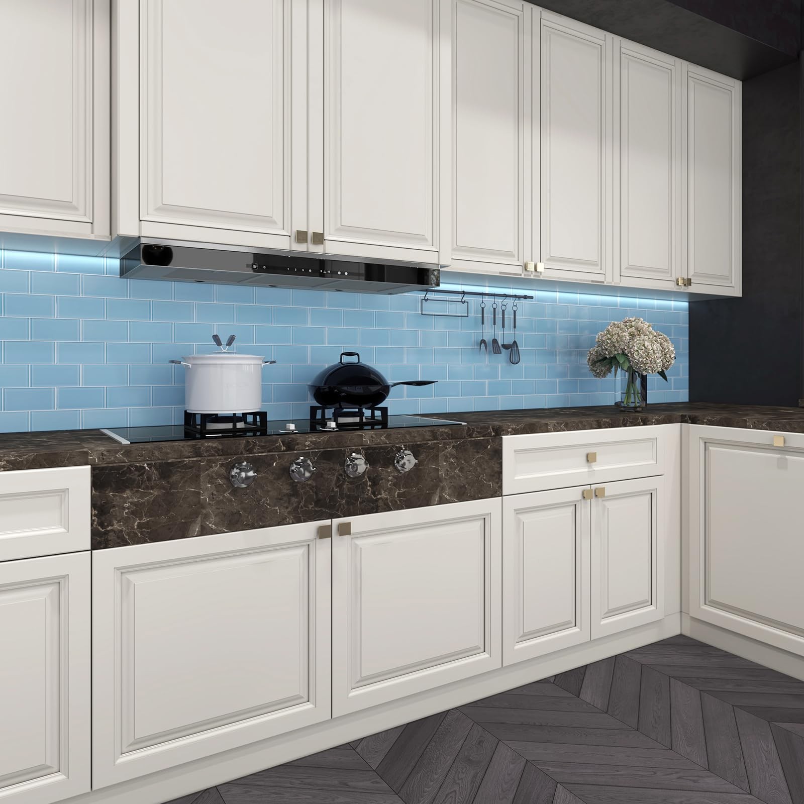 Lovdeco Peel & Stick 3×6″ Blue Glass Subway Tile, 5 Sq Ft, Easy Install