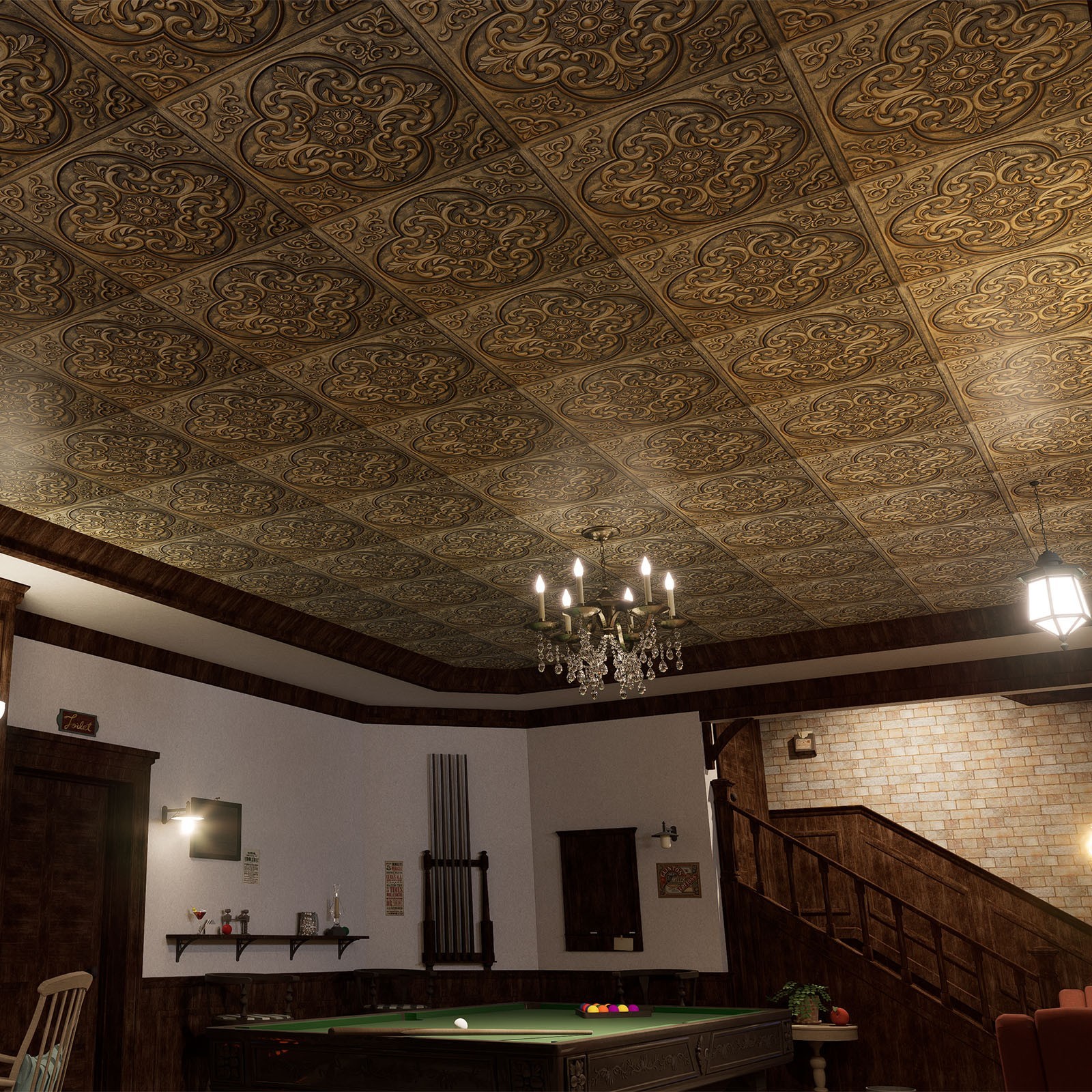 Vintage Pattern Tin Ceiling Tiles Emboss interior wall panel for Cafe PL88 10Pcs
