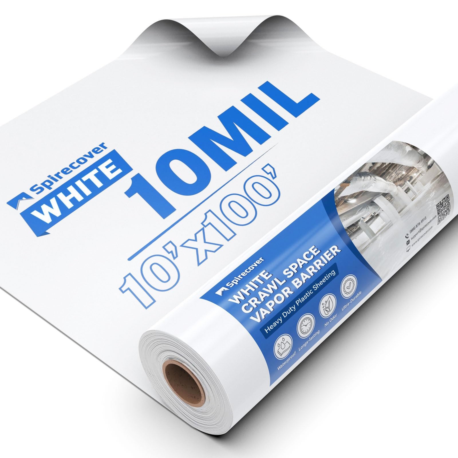 White Crawl Space Vapor Barrier 10 Mil 10x100ft Heavy Duty
