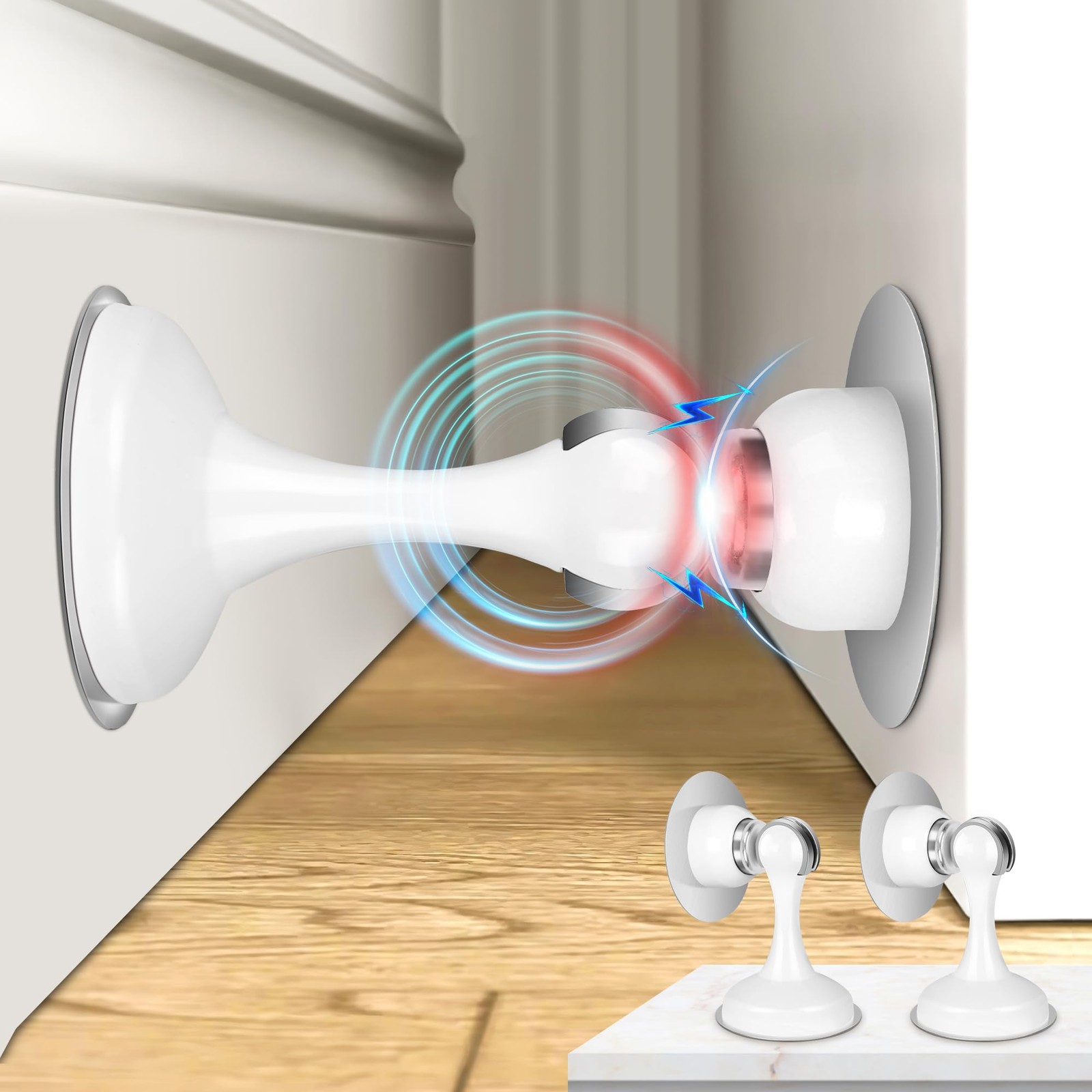 2 Pack White Magnetic Door Stoppers Stainless Steel Door Stops
