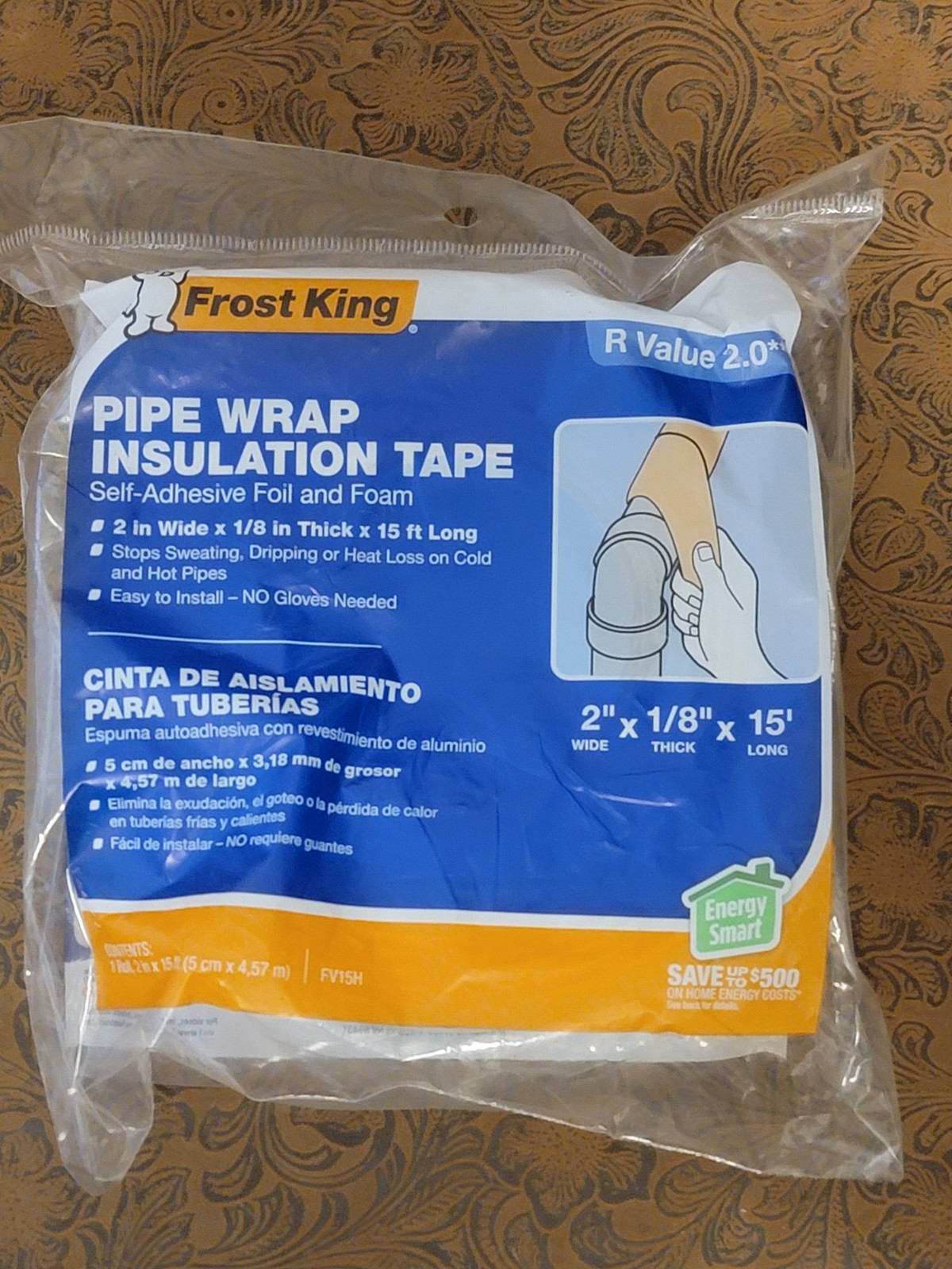 Frost King Pipe Wrap Insulation Tape 2” x 1/8” x 15’ – R Value 2.0 ഛ