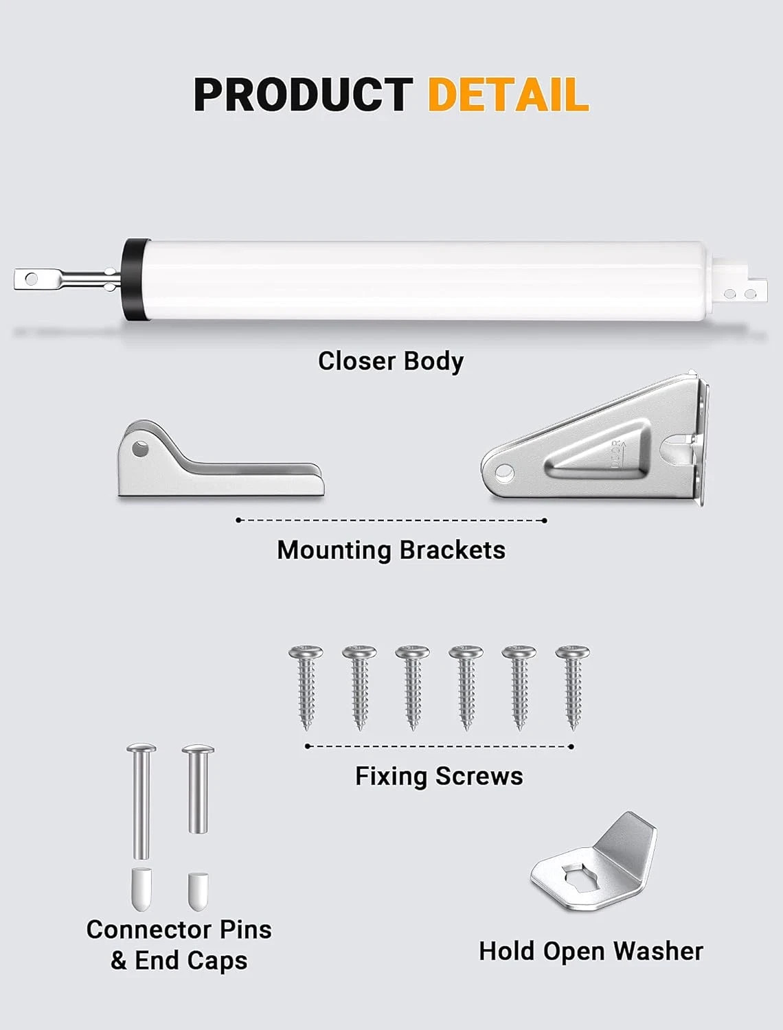 Storm Door Closer, Pneumatic Screen Door Closer, Adjustable Closing Speed, Safet