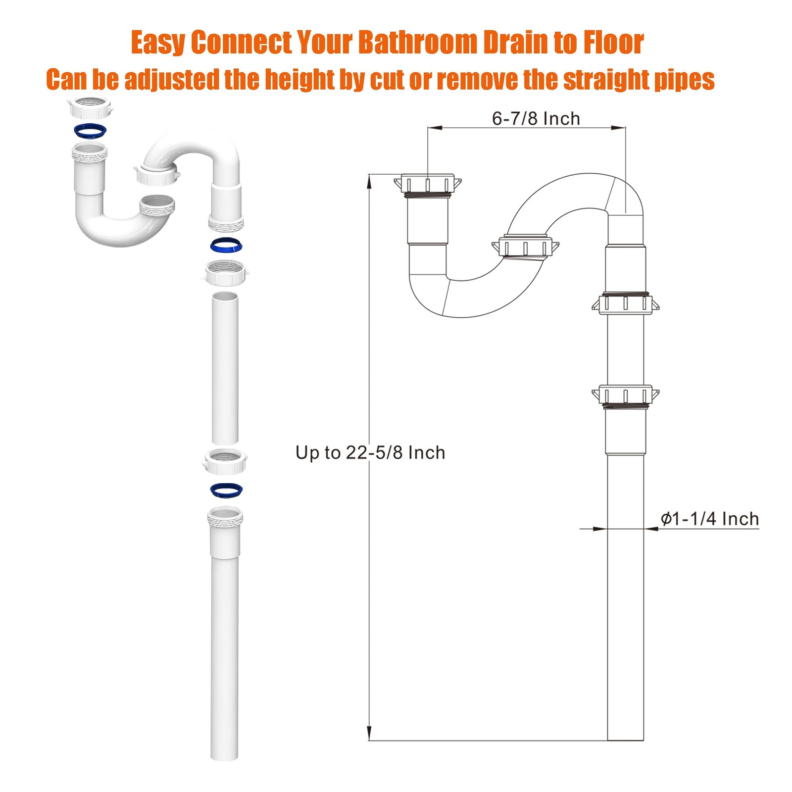 Bathroom Sink Drain Kit,for Most 1-1/4” & Kitchen White