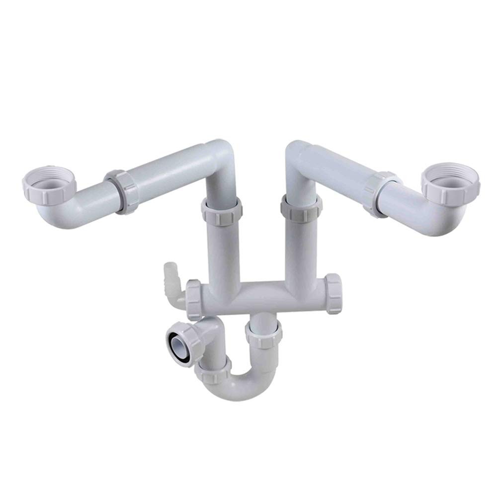 Talea Double Kitchen Sinks Drain Pipe Kit Rear 1.1 inches, White