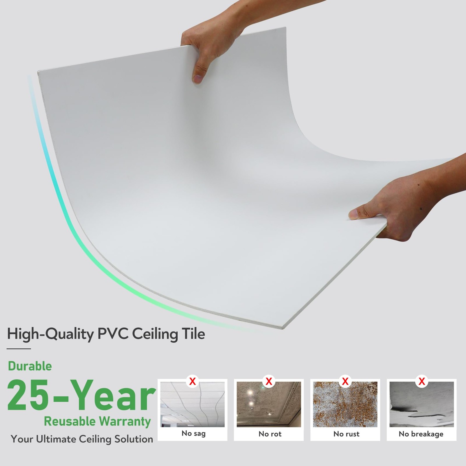 STICKGOO Smooth Drop Ceiling Tiles 2ft x 2ft, PVC 12 Pack of x White