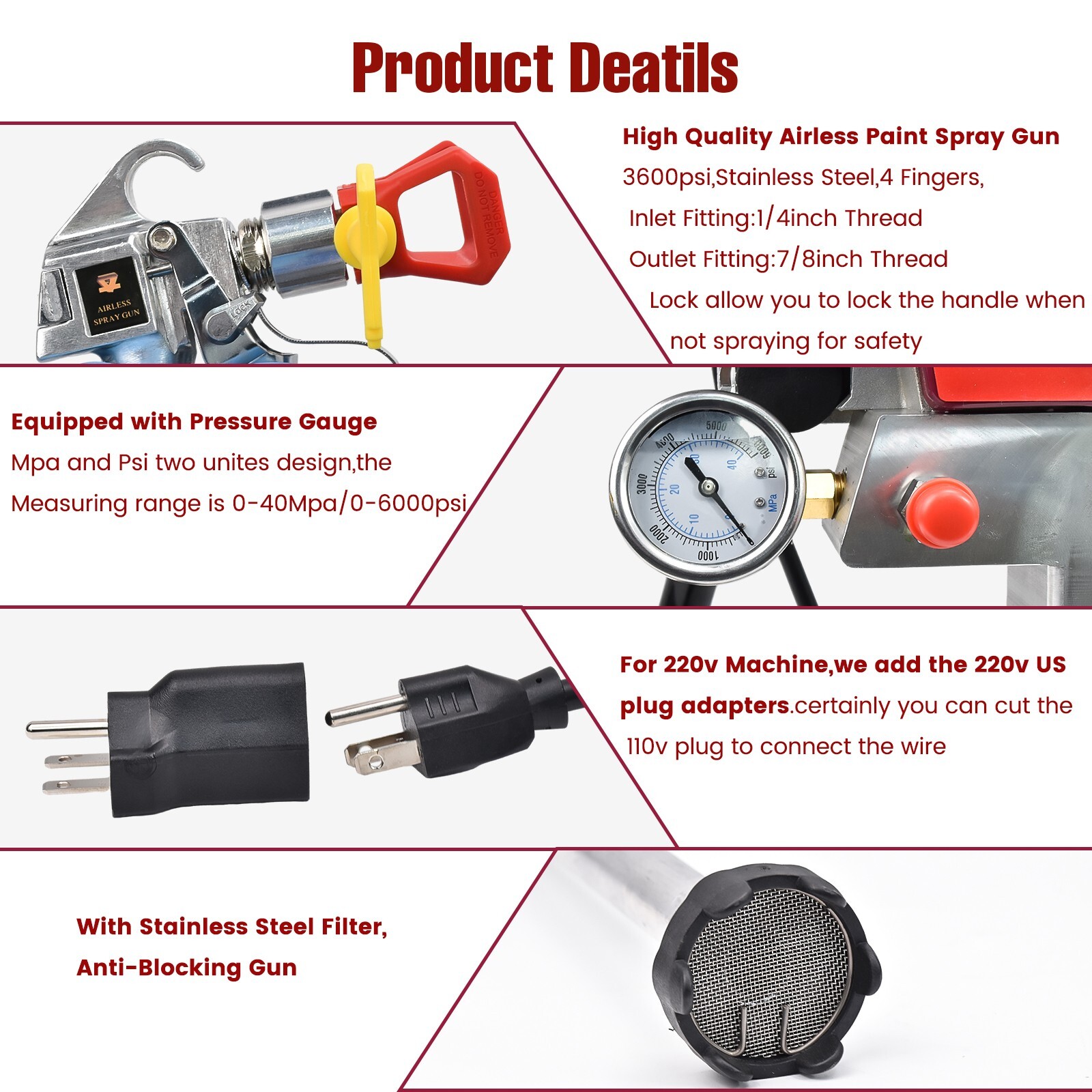 5HP Electric Airless Paint Sprayer High Efficient 3300PSI W/Extension Rod 110V