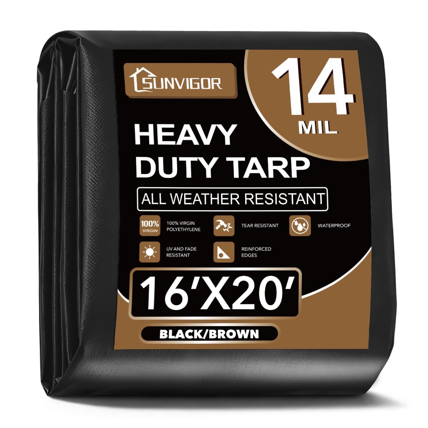 Sunvigor Tarp Waterproof 16x20Ft, Extra Thick 14 Mil Heavy Duty Tarp Cover, T…