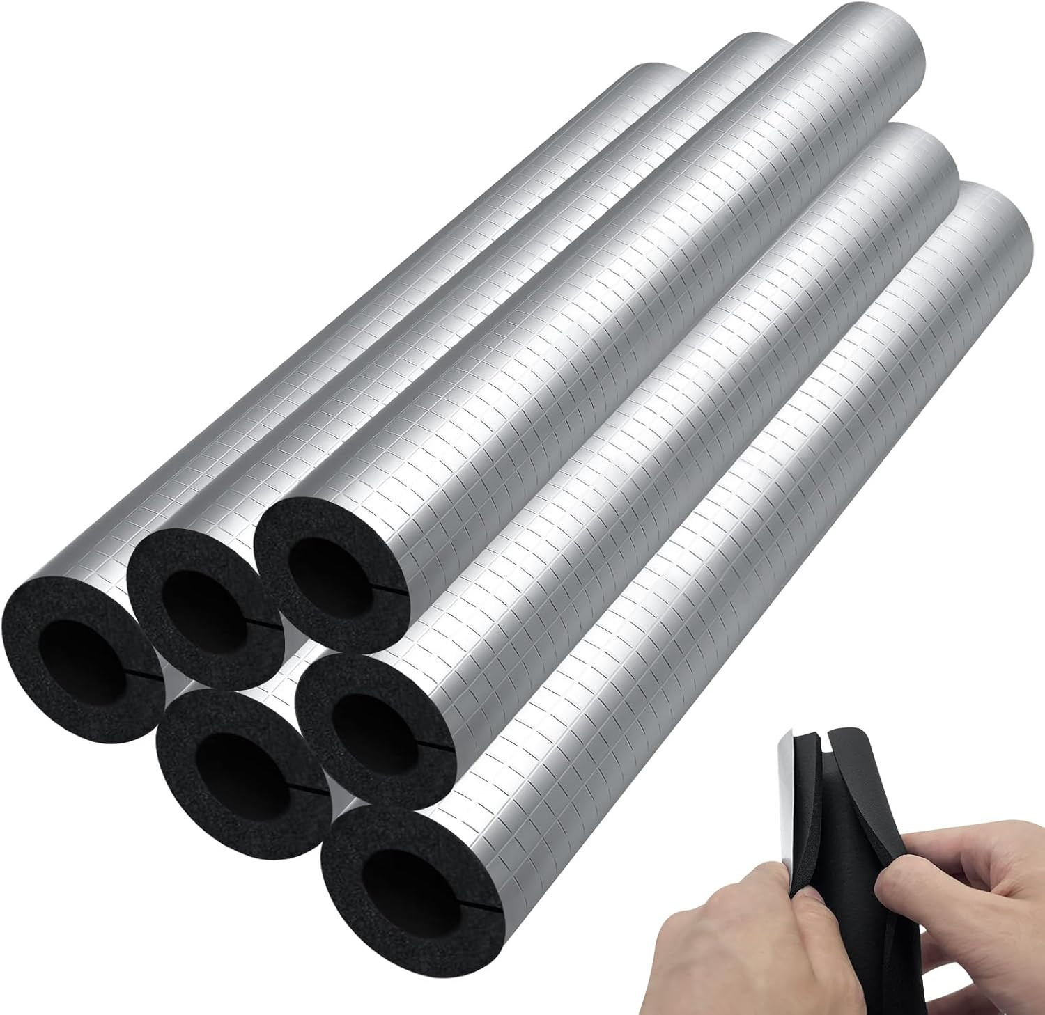 6 Pcs 3/4 in Pipe Insulation Foam Tube Self-Adhesive Wrap with Aluminum Foil – P