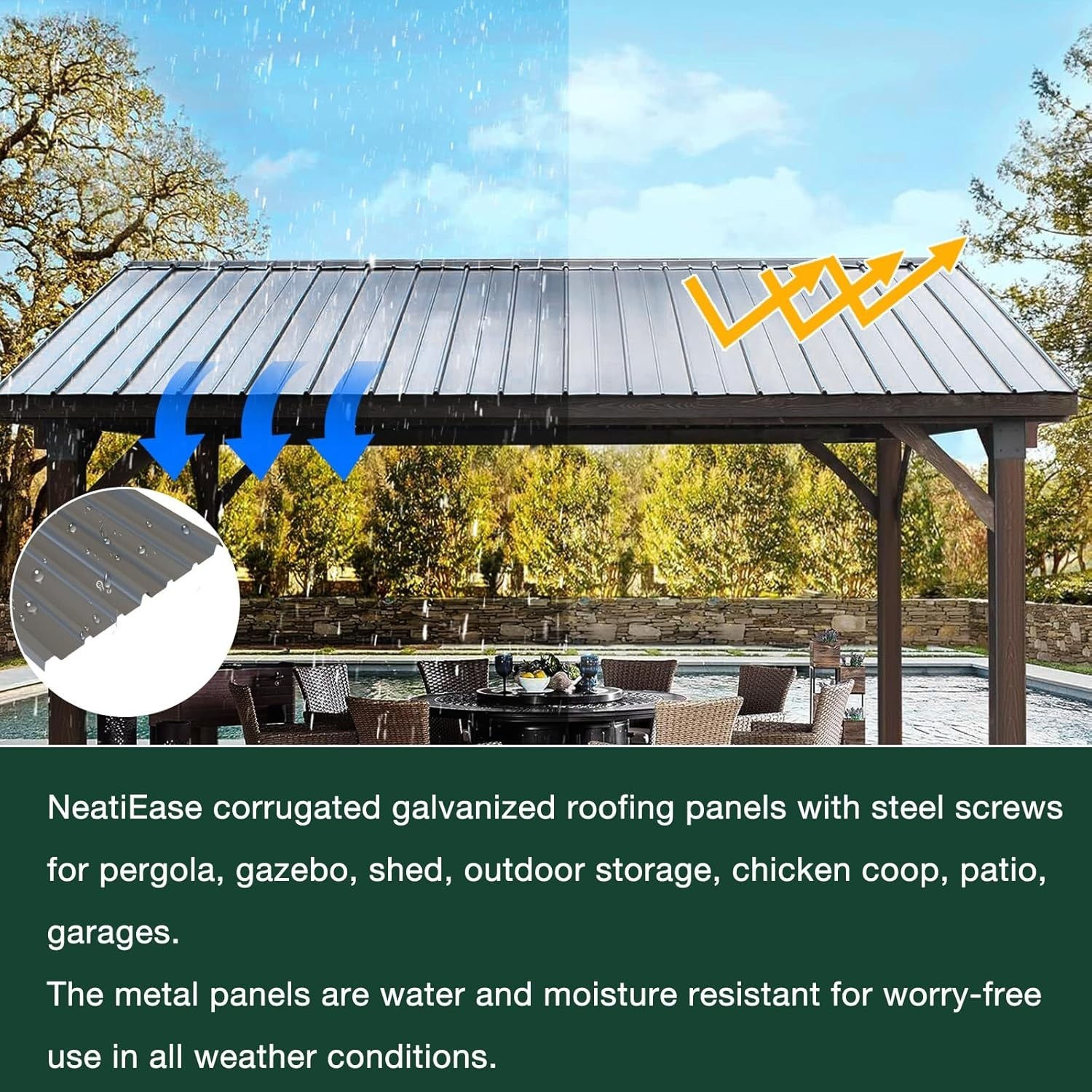 Easy Install 10pc 5.1ft Metal Roofing Panels Galvanized Steel Shed Pergola DIY