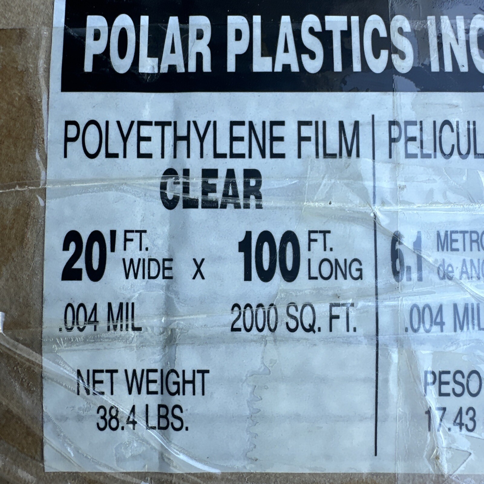 Polar Plastics C204 4mil Clear Construction Film 20ft x 100ft NIB