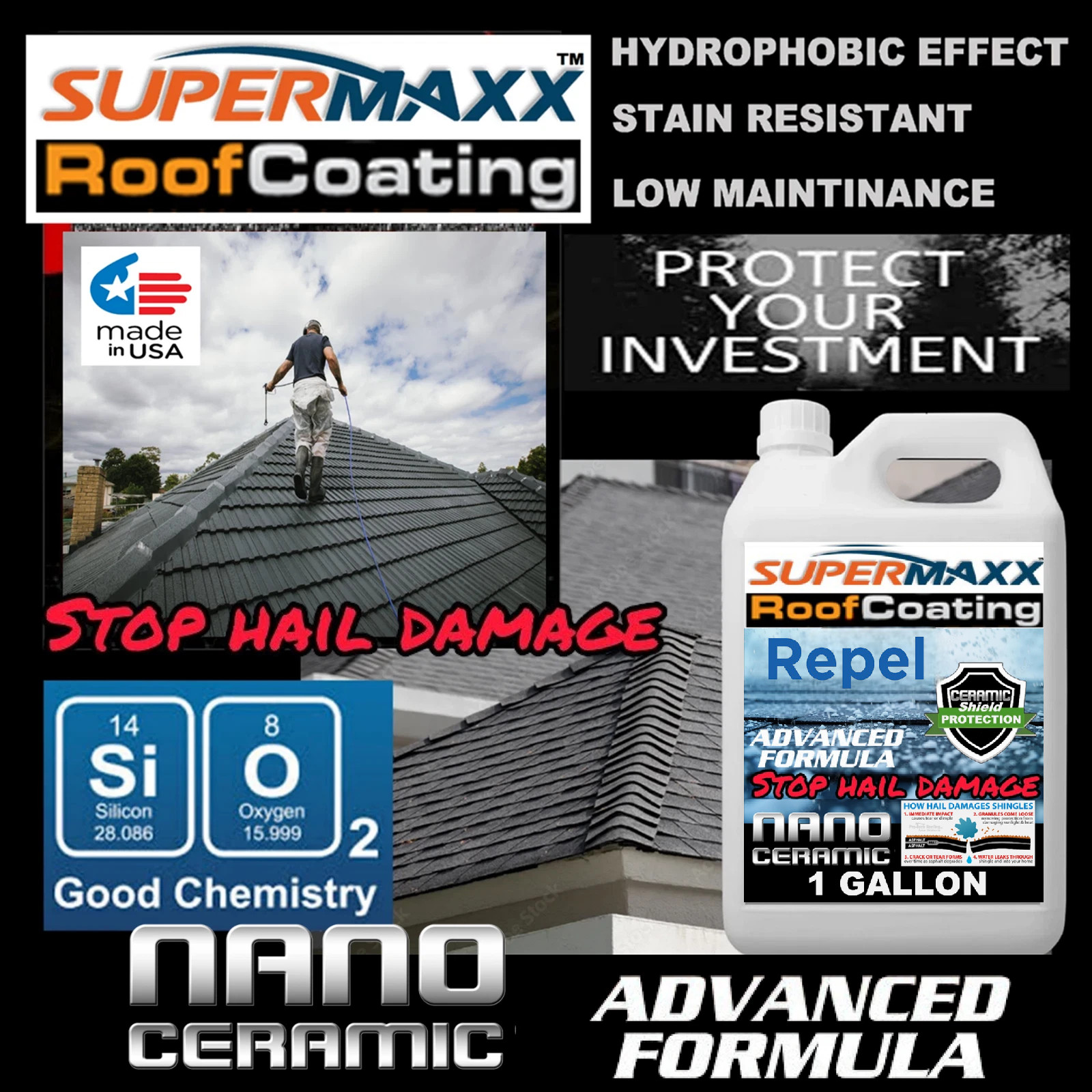 SUPERMAXX NANO ROOF COATING ASPHALT SHINGLES HAIL RESISTANT FORMULA- 4 PACK