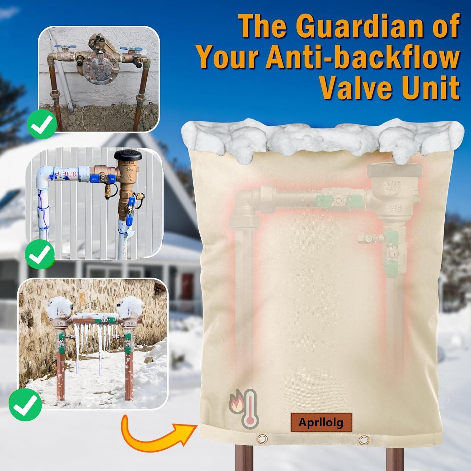 Aprllolg Backflow Preventer Insulation Cover, Insulated Well 16*20inch, Kahki