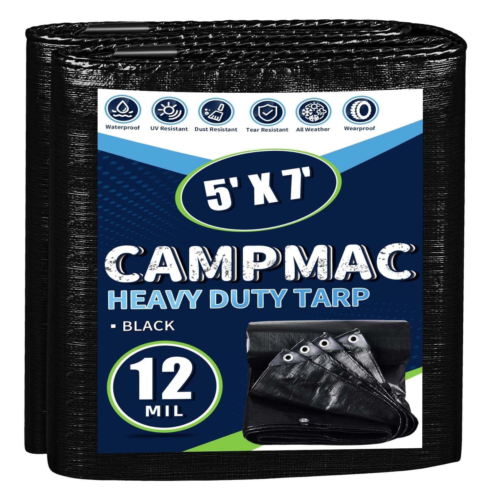 Black Tarps Heavy Duty Waterproof 5×7, 12 Mil Thick, High Durability, Rip and…