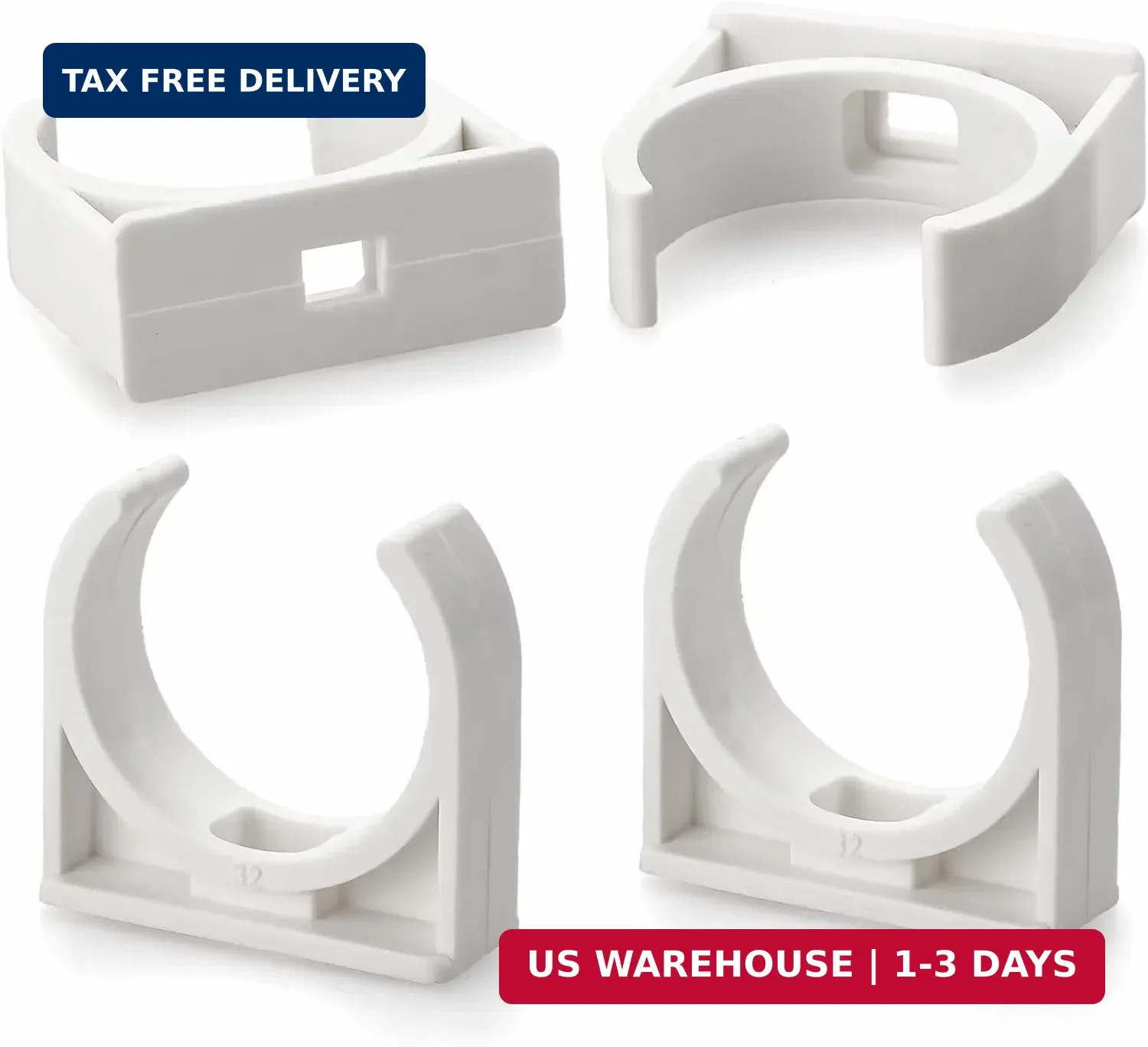 16mm/0.63″ (50 PCS) U-Shaped PVC Pipe Clamps (White), Hose Hanger Support, High
