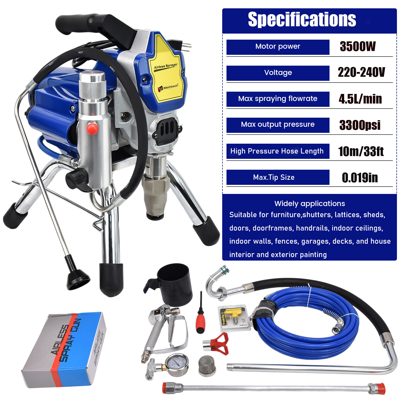 3500W High Pressure Airless Paint Sprayer High Efficiency Power Painting 220V