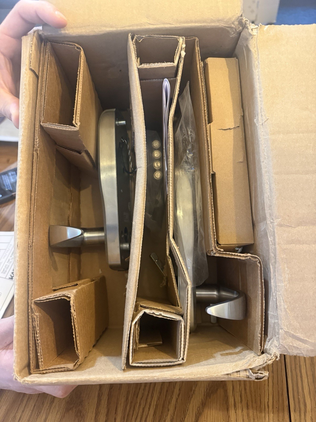 Satin Silver Commercial Door Lockset with Lever Handles and Mounting Hardware