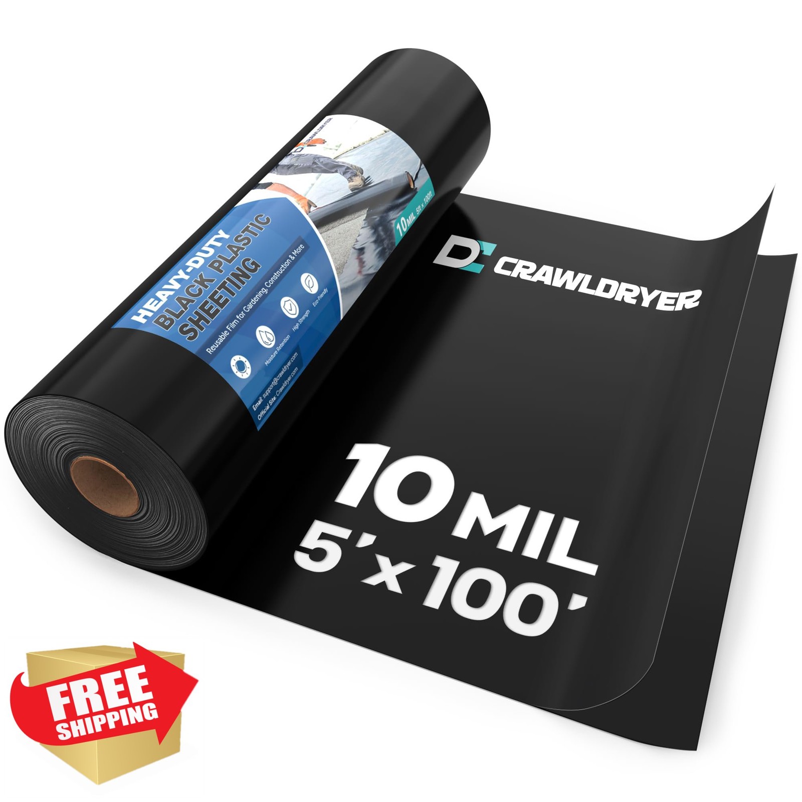 Crawldryer 10 Mil 5’x100′ Black Plastic Sheeting